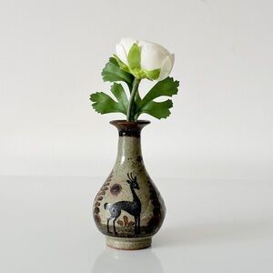 Small Tonala Deer Bud Vase Mexican Stoneware Folk Art Cabin Boho Southwestern